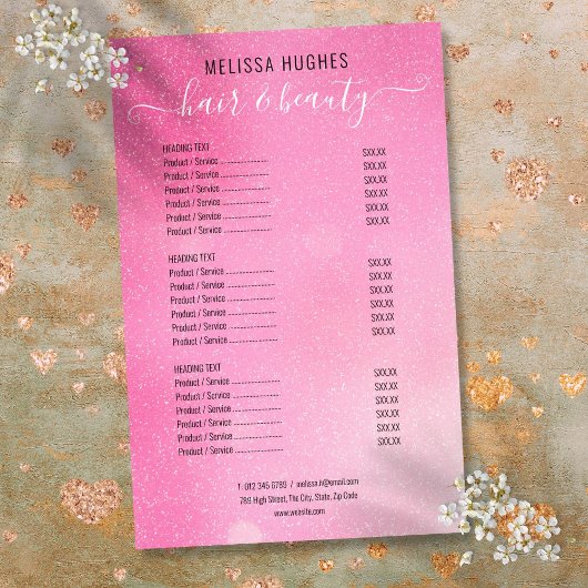Roze Glitter Glans Salon Service Menu