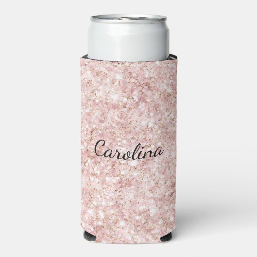 Roze Glitter Glans Seltzer Blikjeskoeler (Seltzer Voorkant)