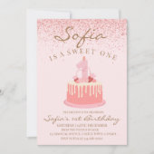 Roze Glitter Glans Sweet One 1e Verjaardagsfeestje Kaart (Voorkant)