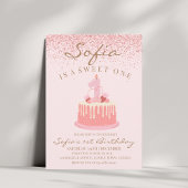 Roze Glitter Glans Sweet One 1e Verjaardagsfeestje Kaart
