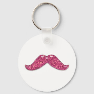 Roze glitter glanzende snor sleutelhanger