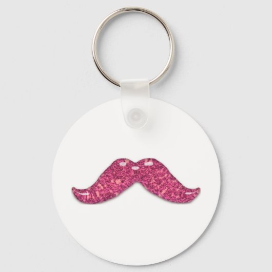 Roze glitter glanzende snor sleutelhanger (Voorkant)