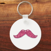 Roze glitter glanzende snor sleutelhanger (Voorkant)