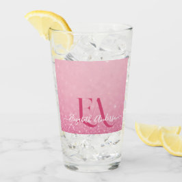 Roze Glitter Glass Cup met naam en Initialen Glas