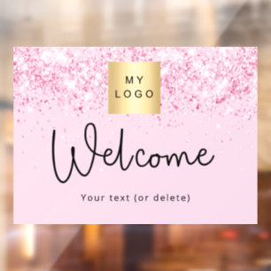Roze glitter glinsters bedrijfslogo welkom raamsticker