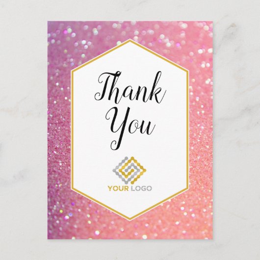 Roze Glitter Glinsters Dank U Logo Zakelijk Briefkaart (Voorkant)
