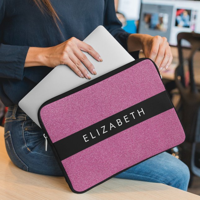 Roze Glitter, Glitter Achtergrond, Jouw naam Laptop Sleeve (Creator heeft geüpload)