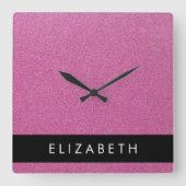 Roze Glitter, Glitter Achtergrond, Jouw naam Vierkante Klok (Voorkant)