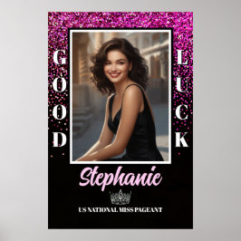 Roze Glitter Goed Geluk Wedstrijd Deur Poster