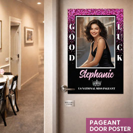 Roze Glitter Goed Geluk Wedstrijd Deur Poster