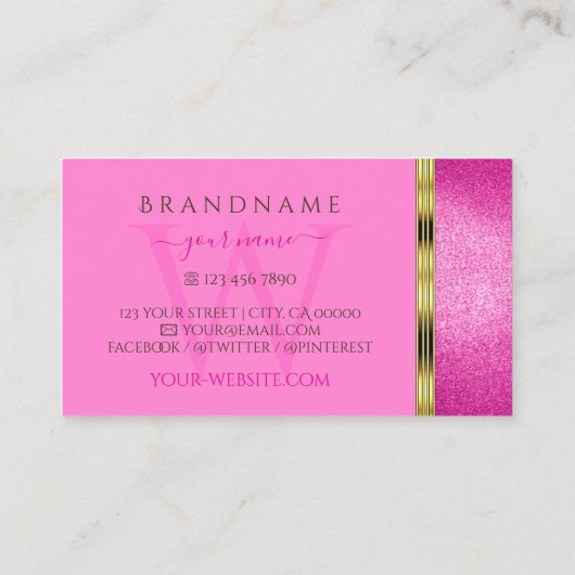 Roze Glitter Gold Border Ornamental met Monogram Visitekaartje (Achterkant)