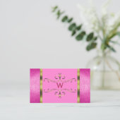 Roze Glitter Gold Border Ornamental met Monogram Visitekaartje (Staand voorkant)
