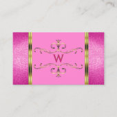 Roze Glitter Gold Border Ornamental met Monogram Visitekaartje (Voorkant)