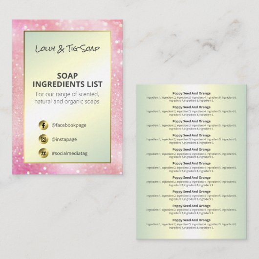 Roze Glitter Gold-geurcomponenten Visitekaartje (Voorkant / Achterkant)