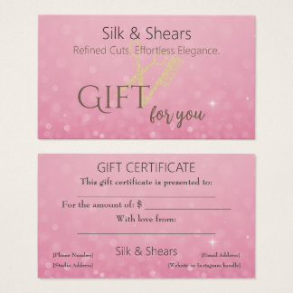 Roze Glitter & Gold Hair Studio Cadeaubon Visitekaartje