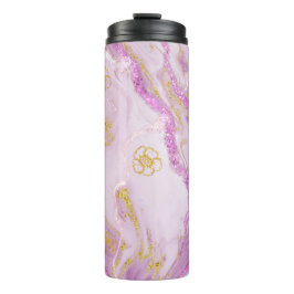 *~* Roze Glitter Gold Veins Marble Thermal Tumbler Thermosbeker