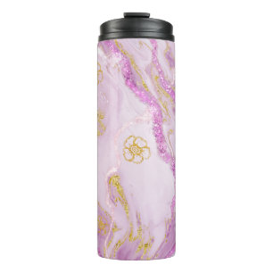 *~* Roze Glitter Gold Veins Marble Thermal Tumbler Thermosbeker