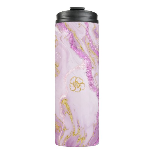 *~* Roze Glitter Gold Veins Marble Thermal Tumbler Thermosbeker (Voorkant)