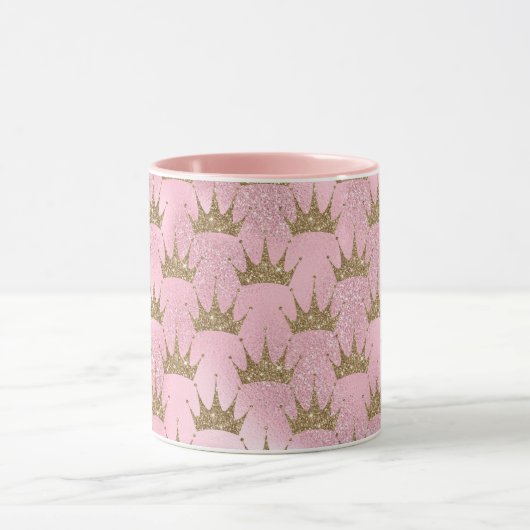 Roze Glitter Golden Crown Mok (Midden)