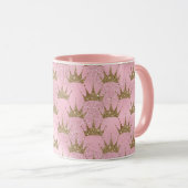 Roze Glitter Golden Crown Mok (Voorkant rechts)