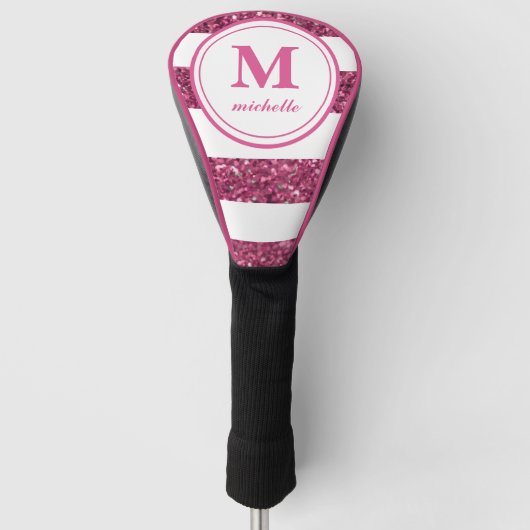 Roze Glitter | Golf | monogram met gepersonaliseer Golfheadcover (Voorkant)