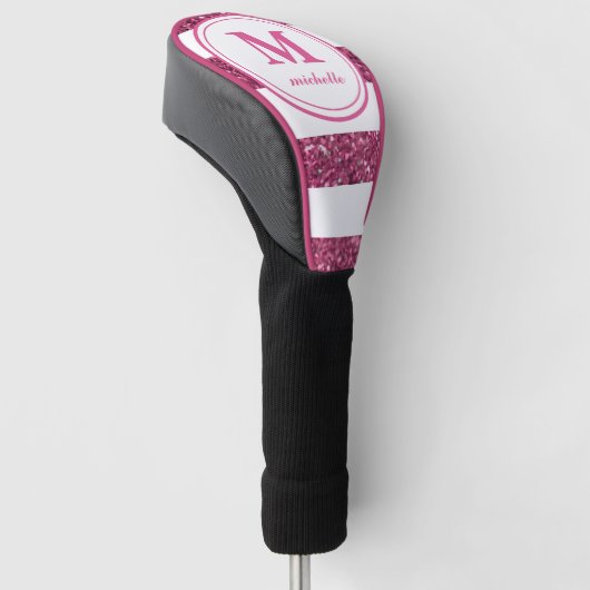 Roze Glitter | Golf | monogram met gepersonaliseer Golfheadcover (Schuin)