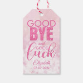Roze glitter Goodbye en Good Luck Cadeaulabel (Voorkant)