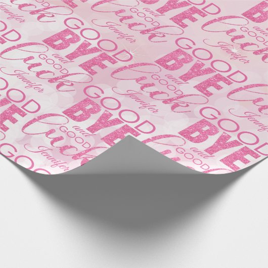 Roze glitter Goodbye en Good Luck Cadeaupapier (Hoek)