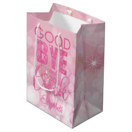 Roze glitter Goodbye en Good Luck Medium Cadeauzakje