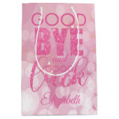 Roze glitter Goodbye en Good Luck Medium Cadeauzakje (Voorkant)