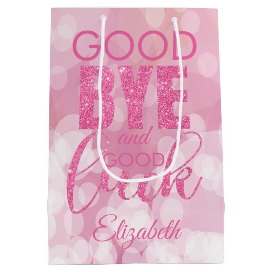 Roze glitter Goodbye en Good Luck Medium Cadeauzakje (Achterkant)