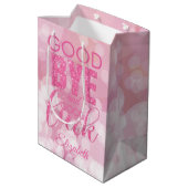 Roze glitter Goodbye en Good Luck Medium Cadeauzakje (Achterkant Gekanteld)