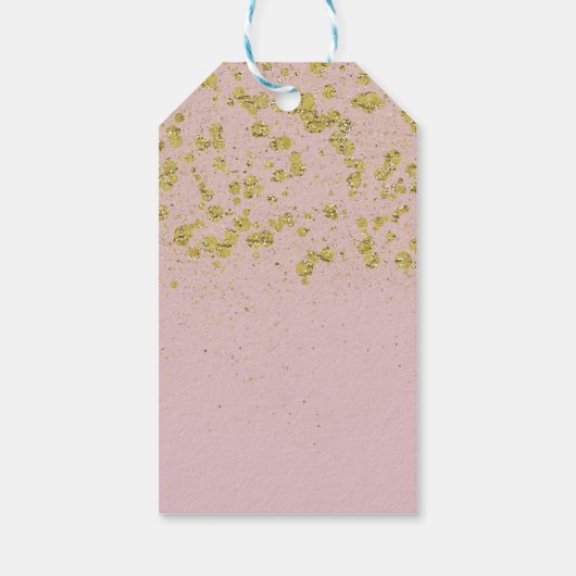 Roze Glitter Goud Confetti Kerst Cadeaulabel (Achterkant)