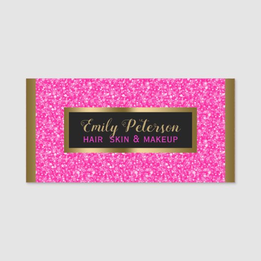 Roze Glitter Gouden Accenten Naamplaatje (Voorkant)
