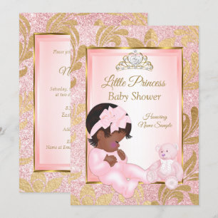 Roze Glitter Gouden Baby Shower Beer Etnisch Kaart