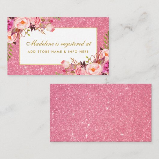Roze Glitter Gouden Douche Registry Insert Kaart (Voorkant / Achterkant)