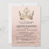 Roze Glitter Gouden Kroon Quinceanera 15e Verjaard Kaart (Voorkant)