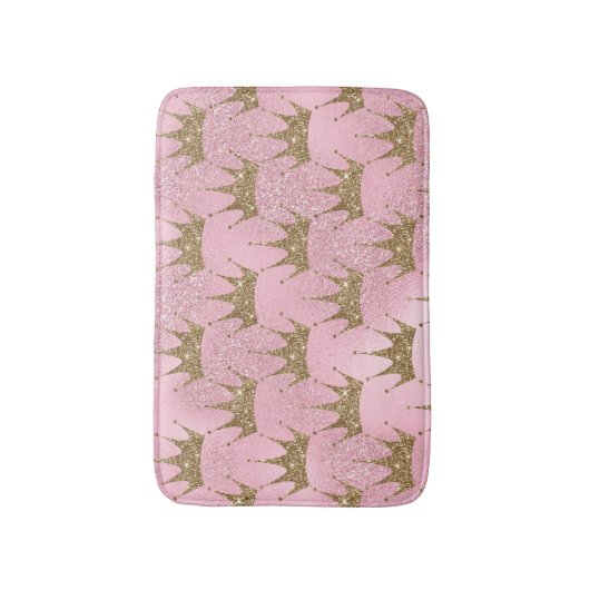Roze glitter & gouden kroonkroon badmat (Voorkant Verticaal)