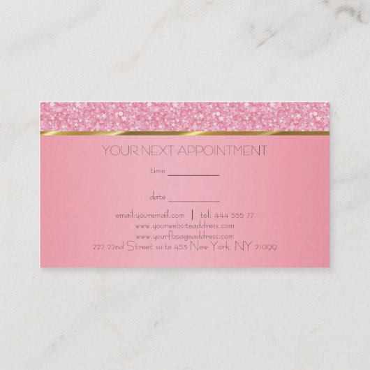 Roze Glitter Gouden Streep Visitekaartje (Achterkant)