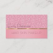 Roze Glitter Gouden Streep Visitekaartje (Voorkant)