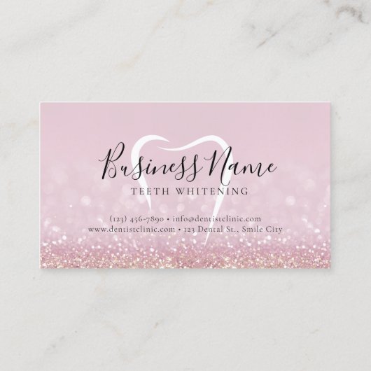 Roze Glitter Gouden Tand Whitening Visitekaartje (Achterkant)