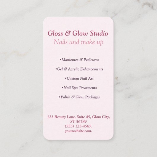 Roze glitter gradient Elegant nagelsalon schoonhei Visitekaartje (Achterkant)