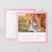 Roze Glitter Graduation Party Invitations Kaart (Voorkant / Achterkant)
