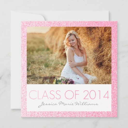 Roze Glitter Graduation Party Invitations Kaart (Voorkant)
