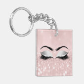 Roze Glitter Gray Girly Makeup Lashes Name Eyes Sleutelhanger (Voorkant Links)