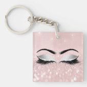 Roze Glitter Gray Girly Makeup Lashes Name Eyes Sleutelhanger (Voorkant)