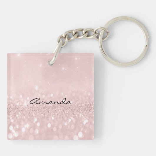 Roze Glitter Gray Girly Makeup Lashes Name Eyes Sleutelhanger (Achterkant)