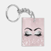 Roze Glitter Gray Girly Makeup Lashes Name Eyes Sleutelhanger (Voorkant Links)