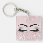 Roze Glitter Gray Girly Makeup Lashes Name Eyes Sleutelhanger (Voorkant)