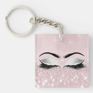Roze Glitter Gray Girly Makeup Lashes Name Eyes Sleutelhanger